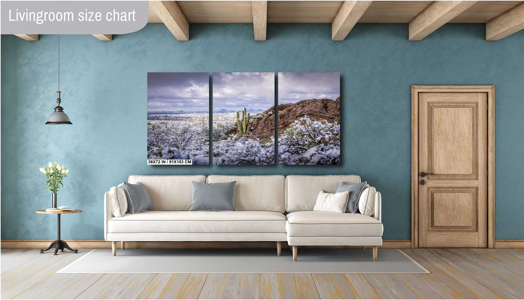 Snowy Saguaro Cactus Print: Arizona Desert Winter Landscape Photography