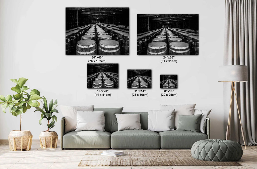 Louisiana Hot Pepper Barrels: Print Wall Art Hot Sauce Barrels in Monochrome Louisiana Metal Photography Aluminum/Acrylic/Metal/Canvas