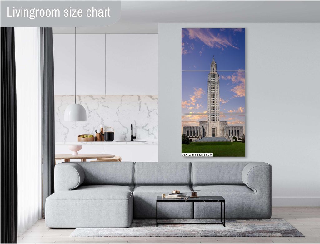 Baton Rouge’s Skyscraper Capitol: Print Wall Art Louisiana State Capitol Gleaming in Clear Skies Historical Aluminum/Acrylic/Metal/Canvas