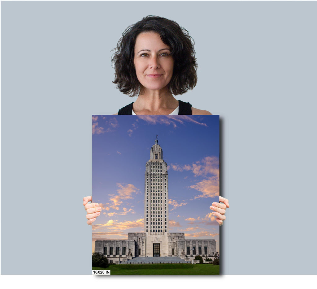 Baton Rouge’s Skyscraper Capitol: Print Wall Art Louisiana State Capitol Gleaming in Clear Skies Historical Aluminum/Acrylic/Metal/Canvas
