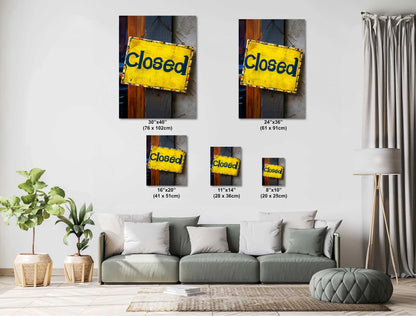 Vintage Closed Sign: Wall Art Print Capturing Closed Wooden Sign in Detail Metal Vintage Wooden Signage NC Aluminum/Acrylic/Metal/Canvas