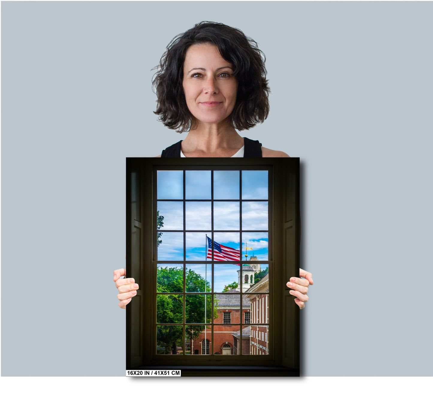 Independence Hall Window View: Philadelphia USA Flag Wall Art Print
