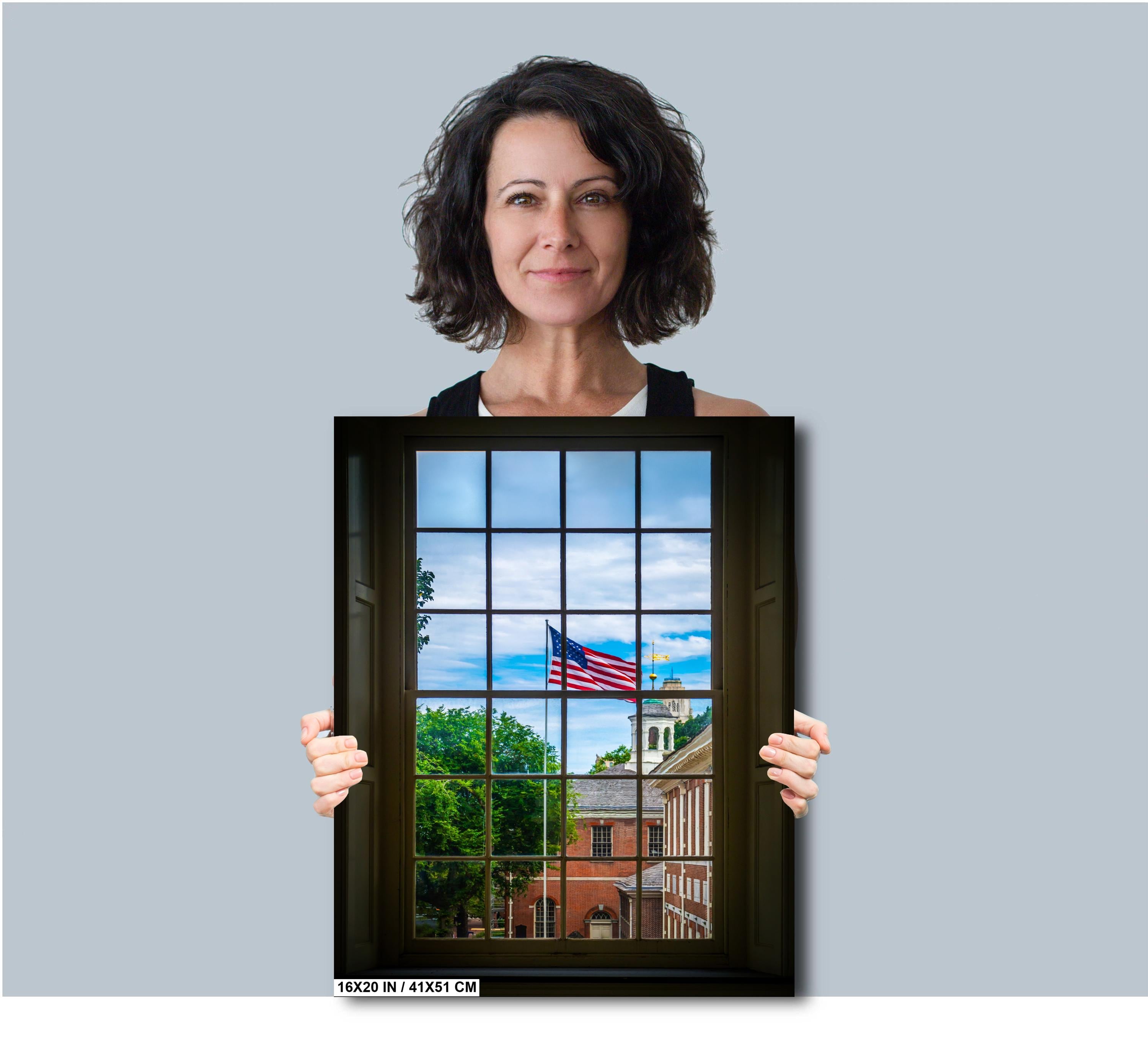 Independence Hall Window View: Philadelphia USA Flag Wall Art Print