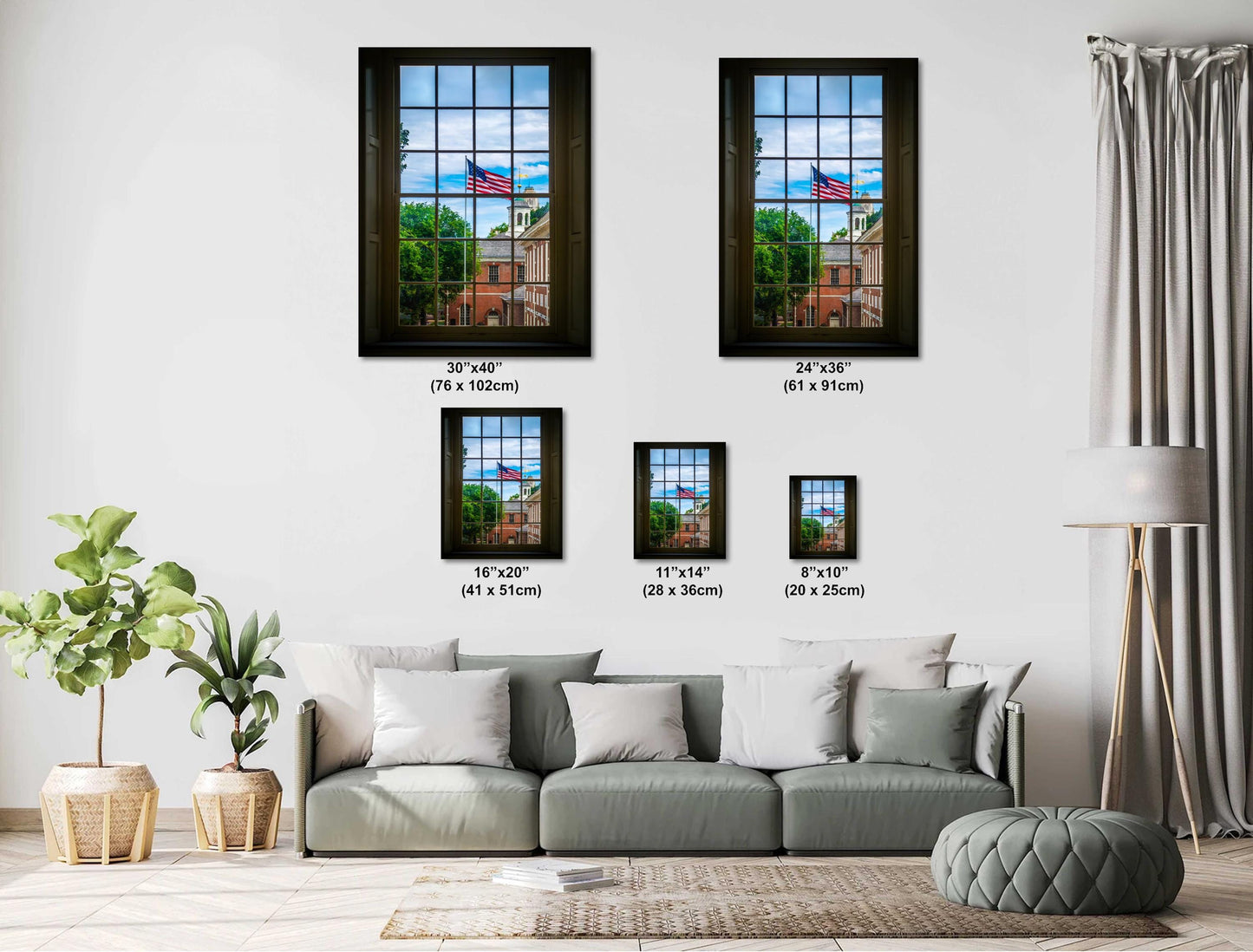 Independence Hall Window View: Philadelphia USA Flag Wall Art Print