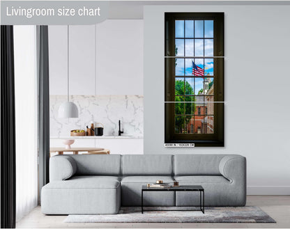 Independence Hall Window View: Philadelphia USA Flag Wall Art Print