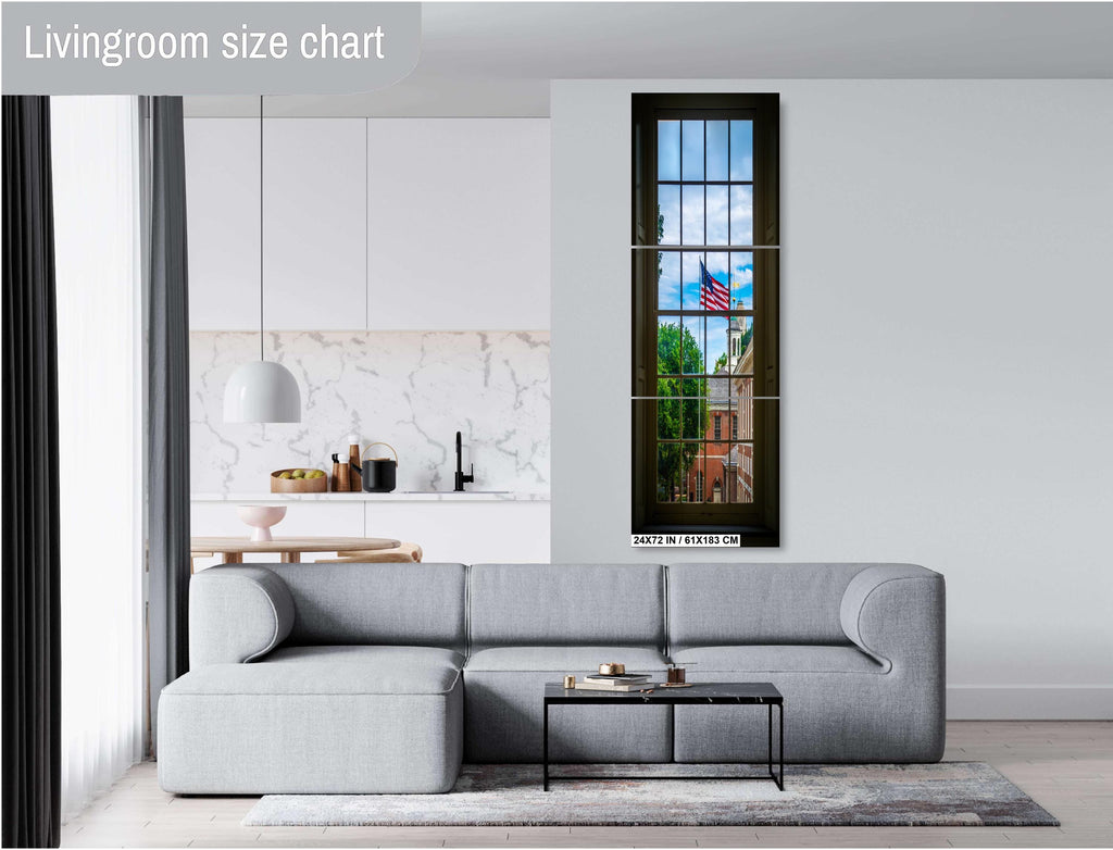 Independence Hall Window View: Philadelphia USA Flag Wall Art Print
