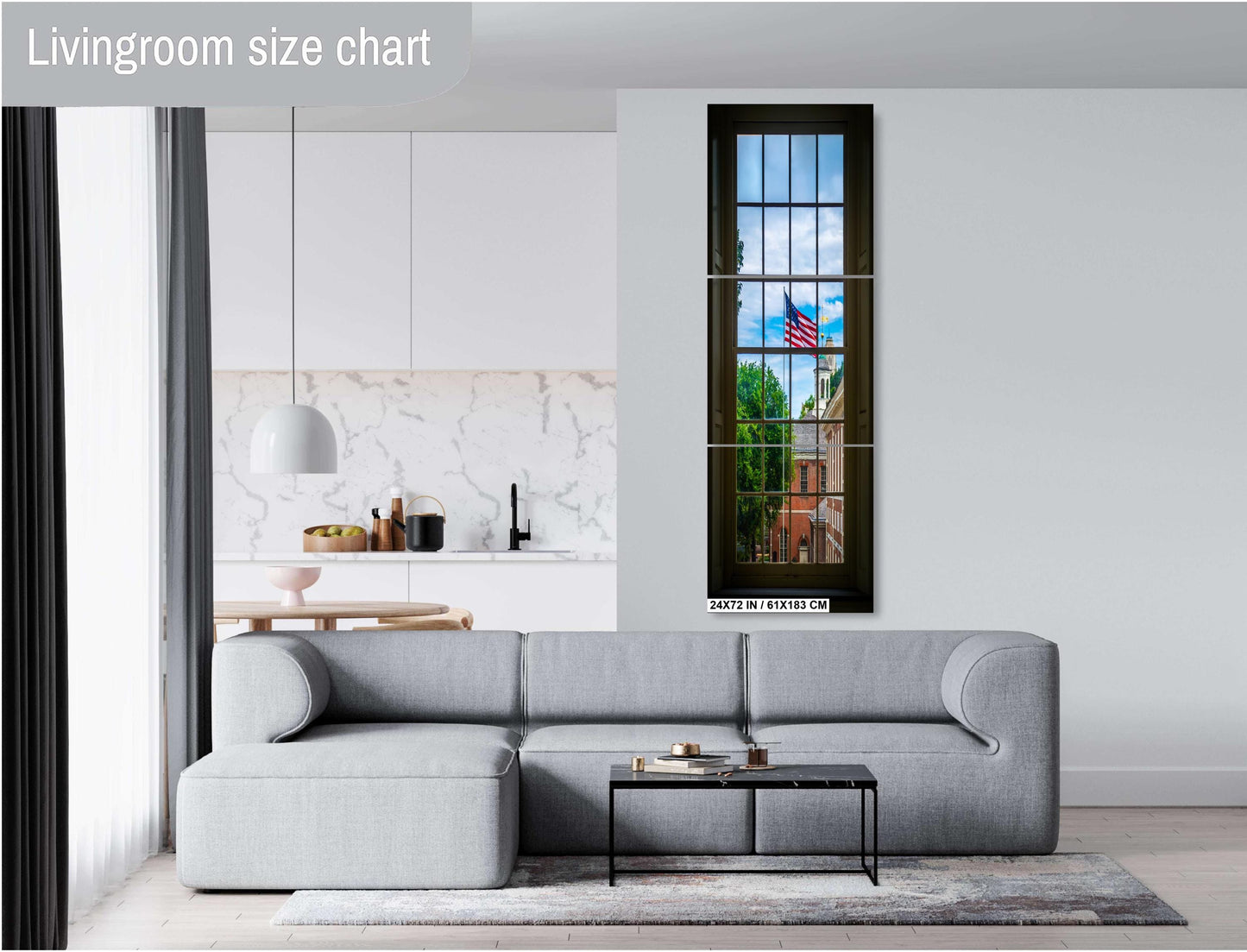 Independence Hall Window View: Philadelphia USA Flag Wall Art Print