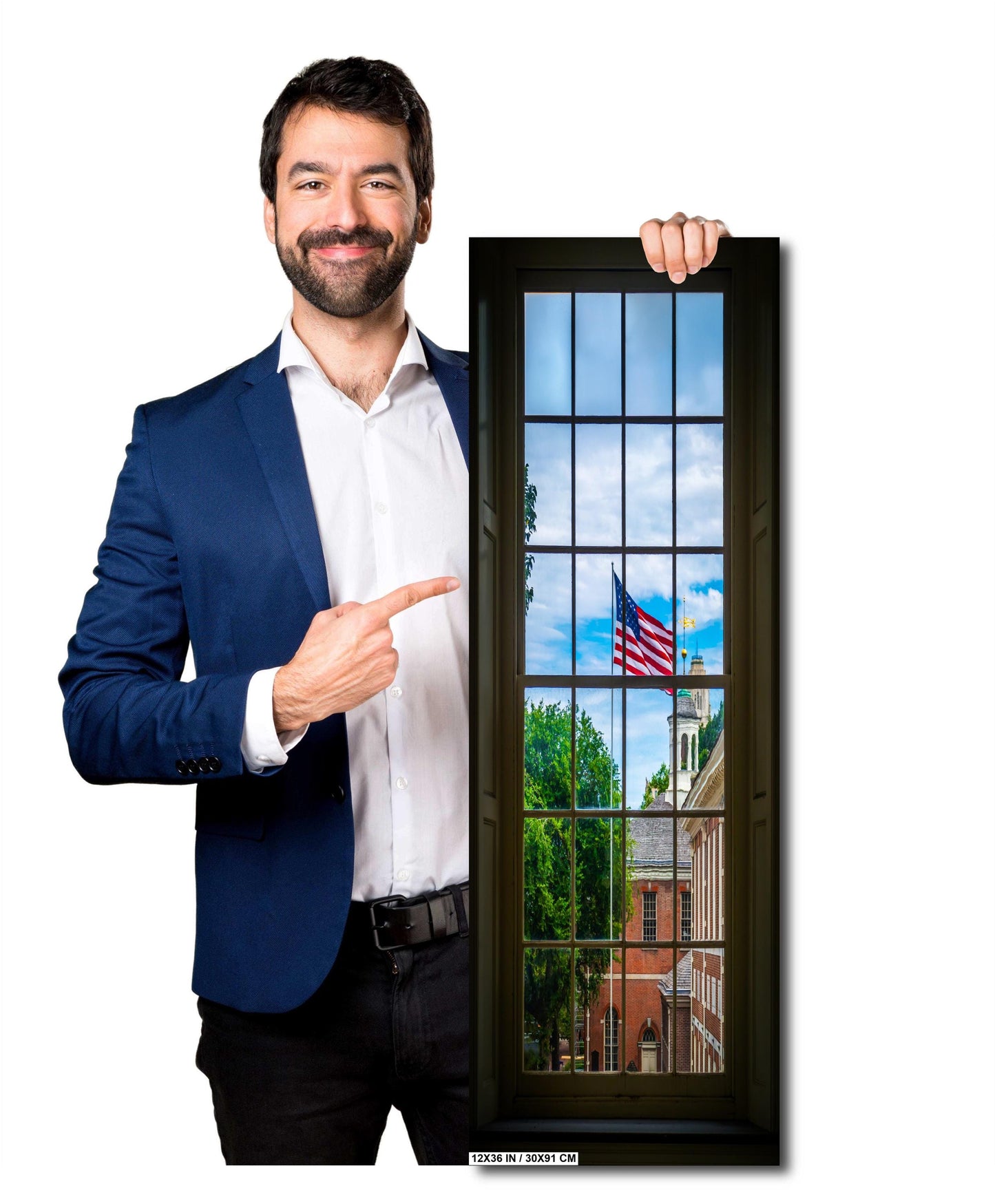 Independence Hall Window View: Philadelphia USA Flag Wall Art Print