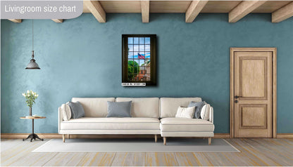 Independence Hall Window View: Philadelphia USA Flag Wall Art Print