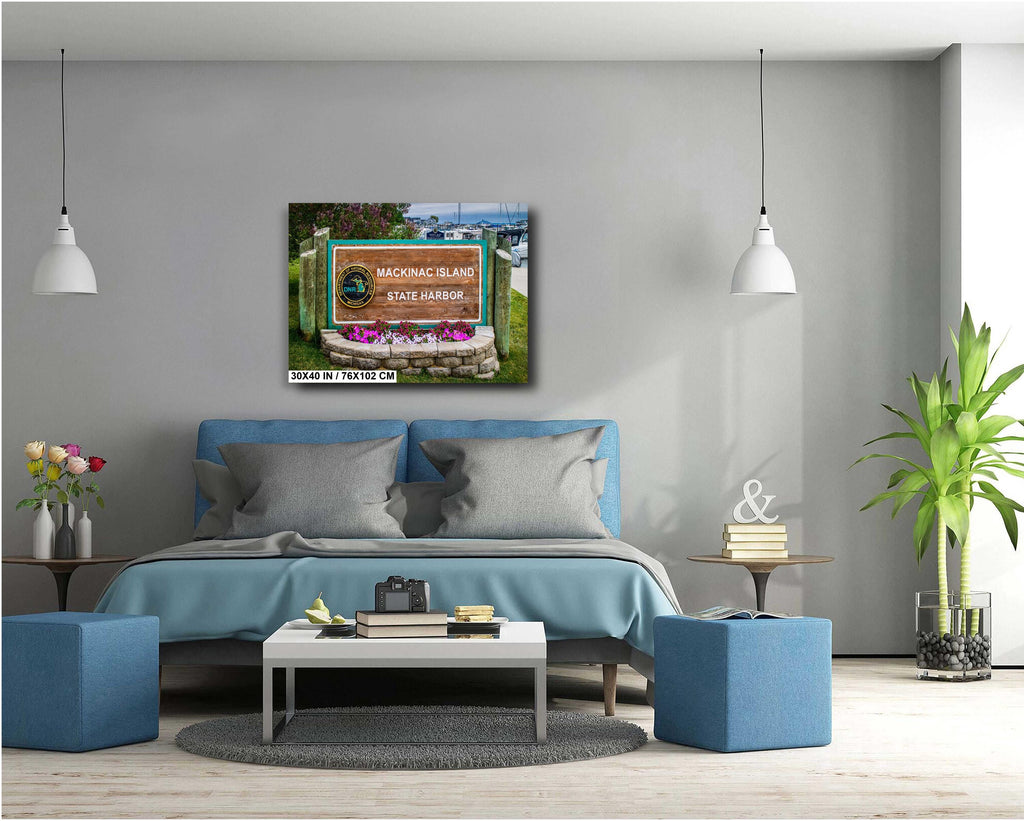 Mackinac Island State Harbor Sign: Michigan Travel Photography Wall Art