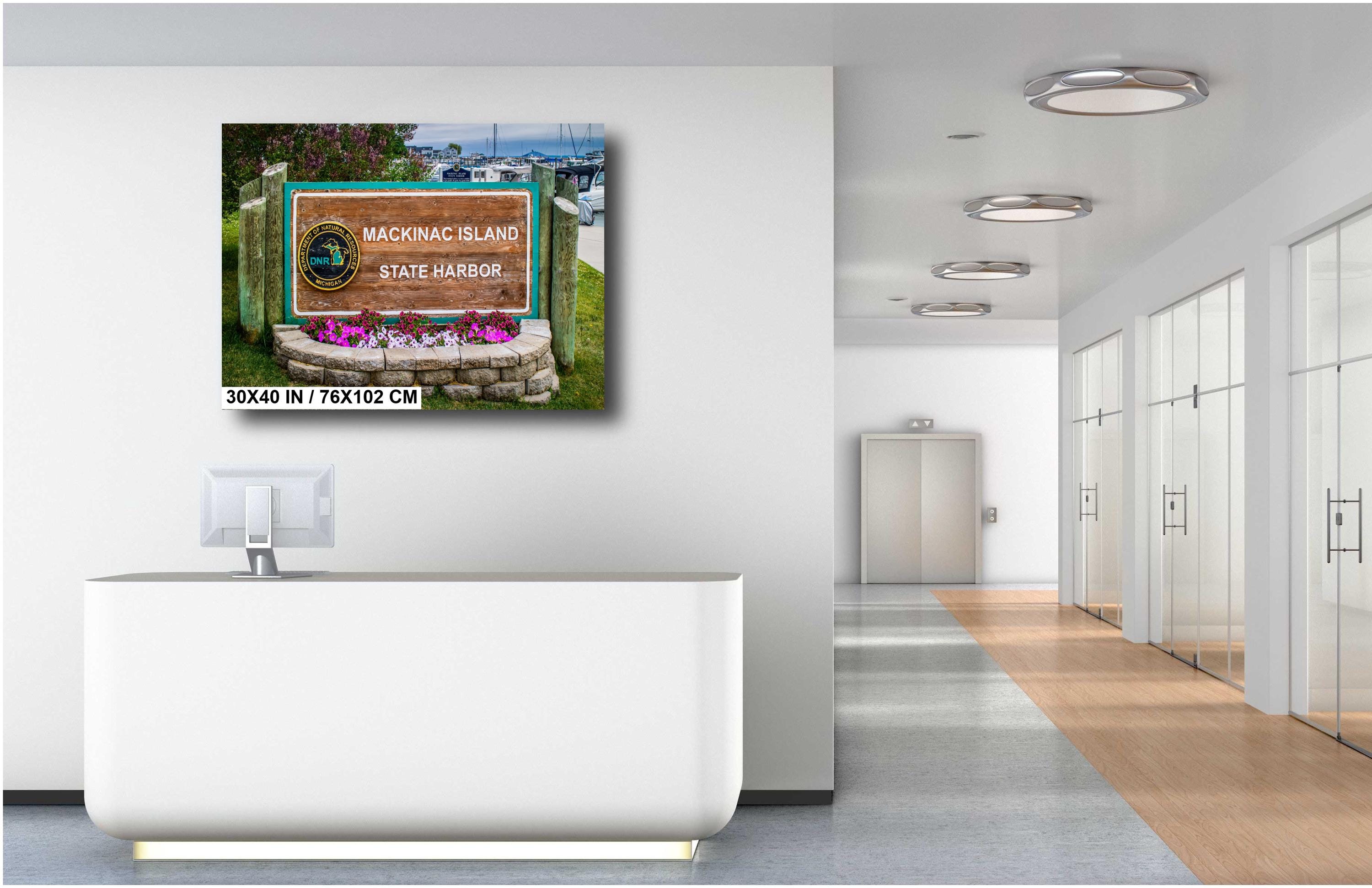 Mackinac Island State Harbor Sign: Michigan Travel Photography Wall Art