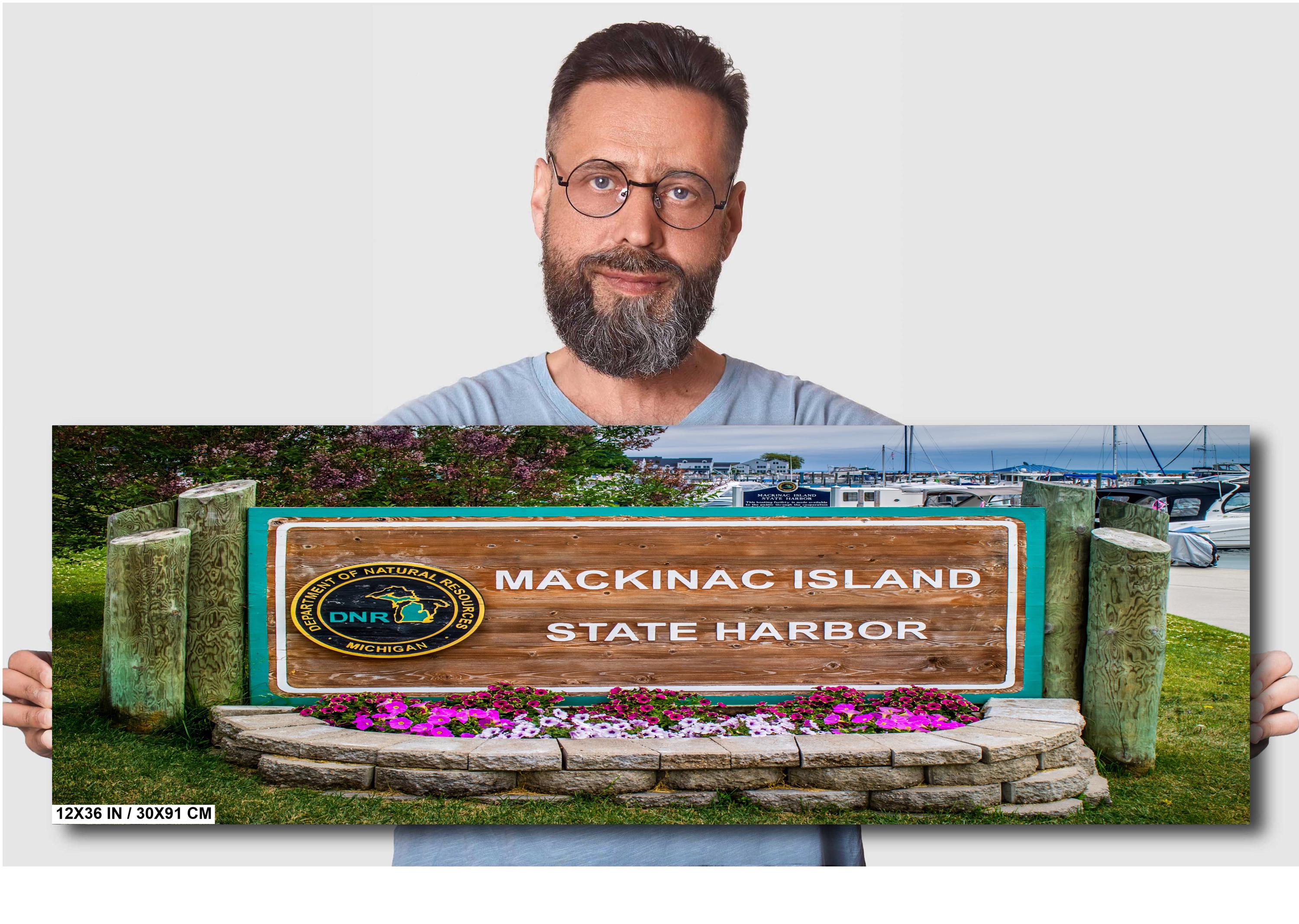 Mackinac Island State Harbor Sign: Michigan Travel Photography Wall Art