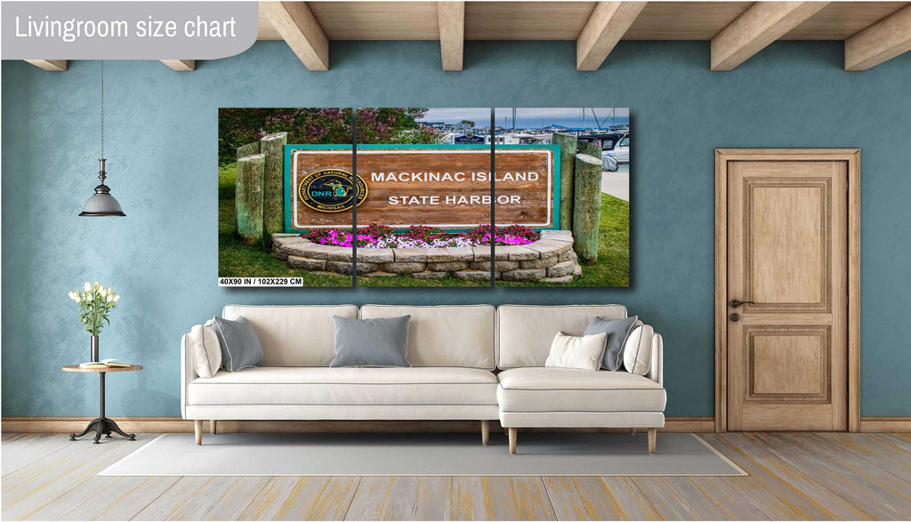 Mackinac Island State Harbor Sign: Michigan Travel Photography Wall Art