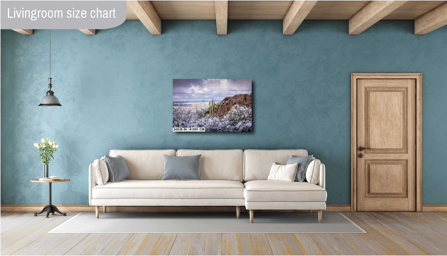 Snowy Saguaro Cactus Print: Arizona Desert Winter Landscape Photography