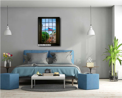 Independence Hall Window View: Philadelphia USA Flag Wall Art Print
