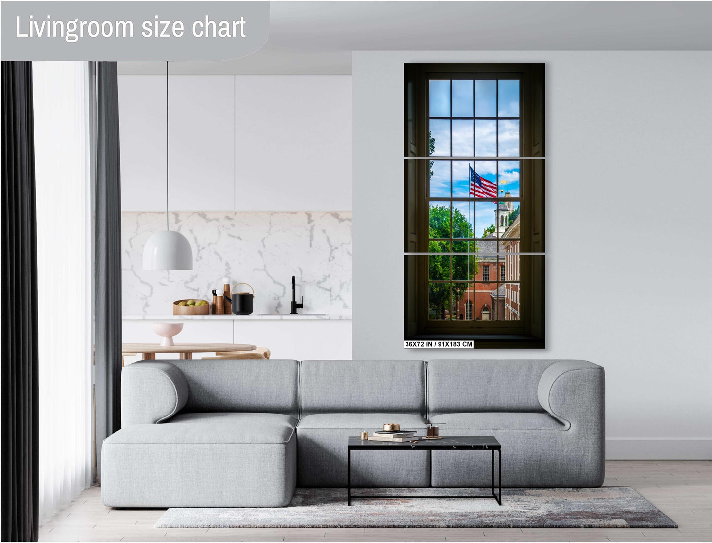 Independence Hall Window View: Philadelphia USA Flag Wall Art Print