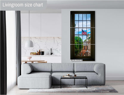Independence Hall Window View: Philadelphia USA Flag Wall Art Print
