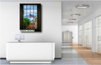 Independence Hall Window View: Philadelphia USA Flag Wall Art Print