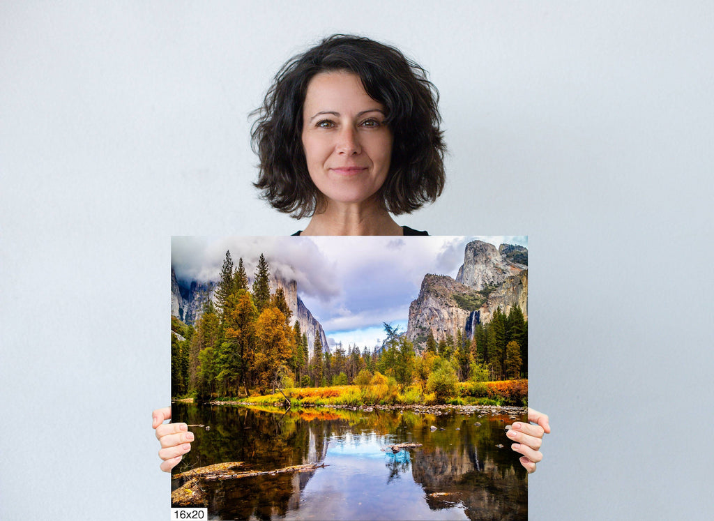Yosemite Autumn Wall Art – Stormy Valley View Photography with Fall Colors Decor