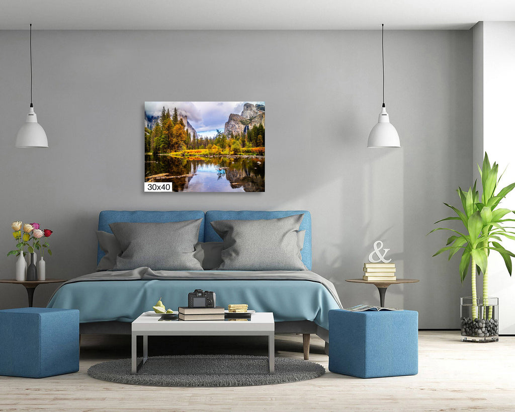 Yosemite Autumn Wall Art – Stormy Valley View Photography with Fall Colors Decor