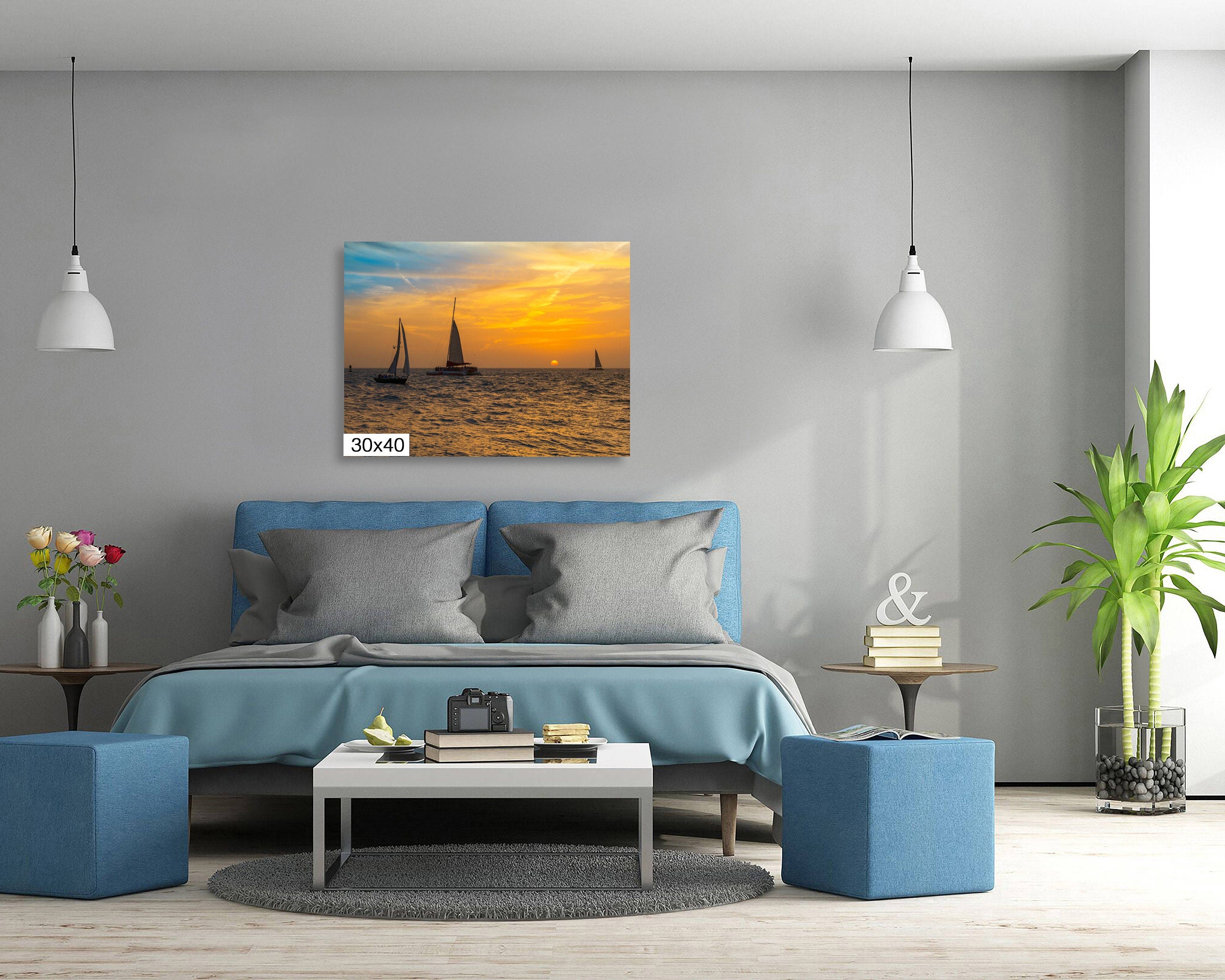 Navigating the Golden Sea: Sunset Sailing Key West Florida Beach Canvas Print Photography Seascape Wall Art