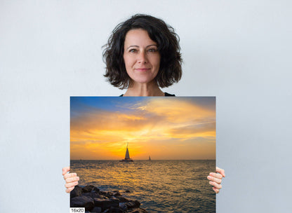 Coastal Escapade: Key West Sunset Florida Beach Sailing Seascape Canvas Print Nautical Photography