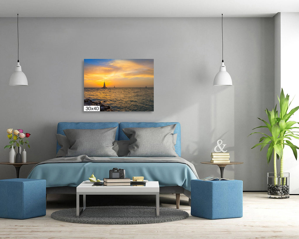 Coastal Escapade: Key West Sunset Florida Beach Sailing Seascape Canvas Print Nautical Photography