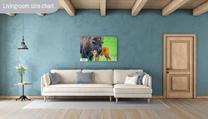 A Mother's Love: Mama and Baby Bison Western Wildlife Photography Canvas Print Animal Wall Art