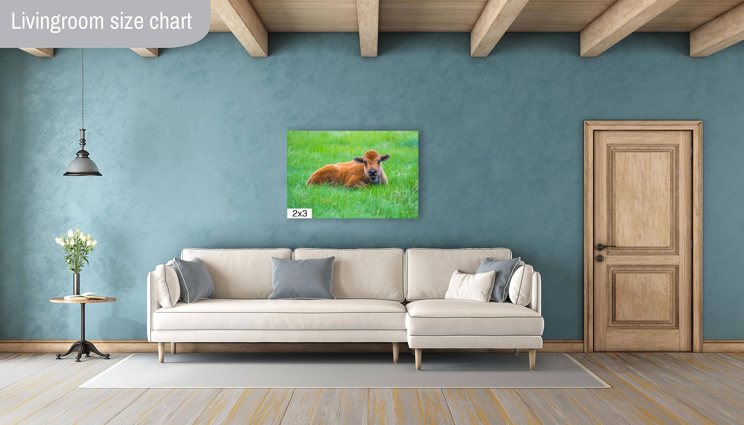 Mama and Baby Bison Photography Print: Western Wildlife Canvas Wall Art