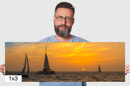 Navigating the Golden Sea: Sunset Sailing Key West Florida Beach Canvas Print Photography Seascape Wall Art