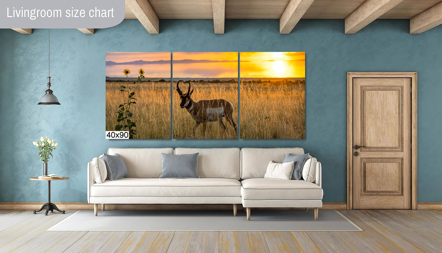 Sunset Haven: Antelope Island State Park Pronghorn Wildlife Canvas Print Sunset Photography Utah Home Decor
