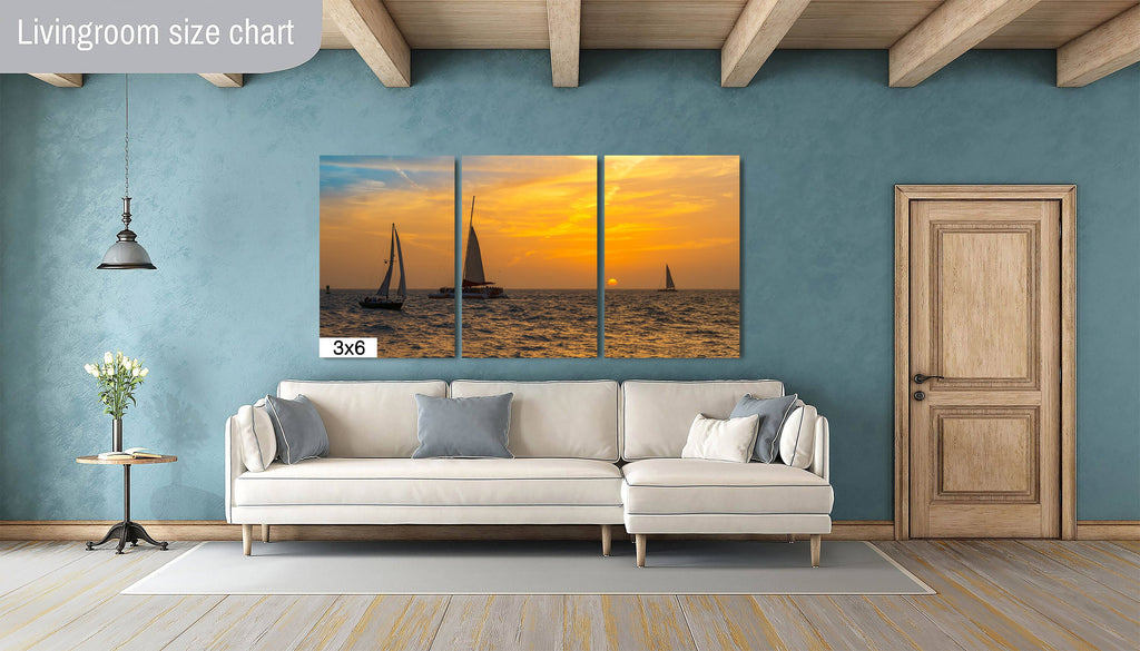Navigating the Golden Sea: Sunset Sailing Key West Florida Beach Canvas Print Photography Seascape Wall Art