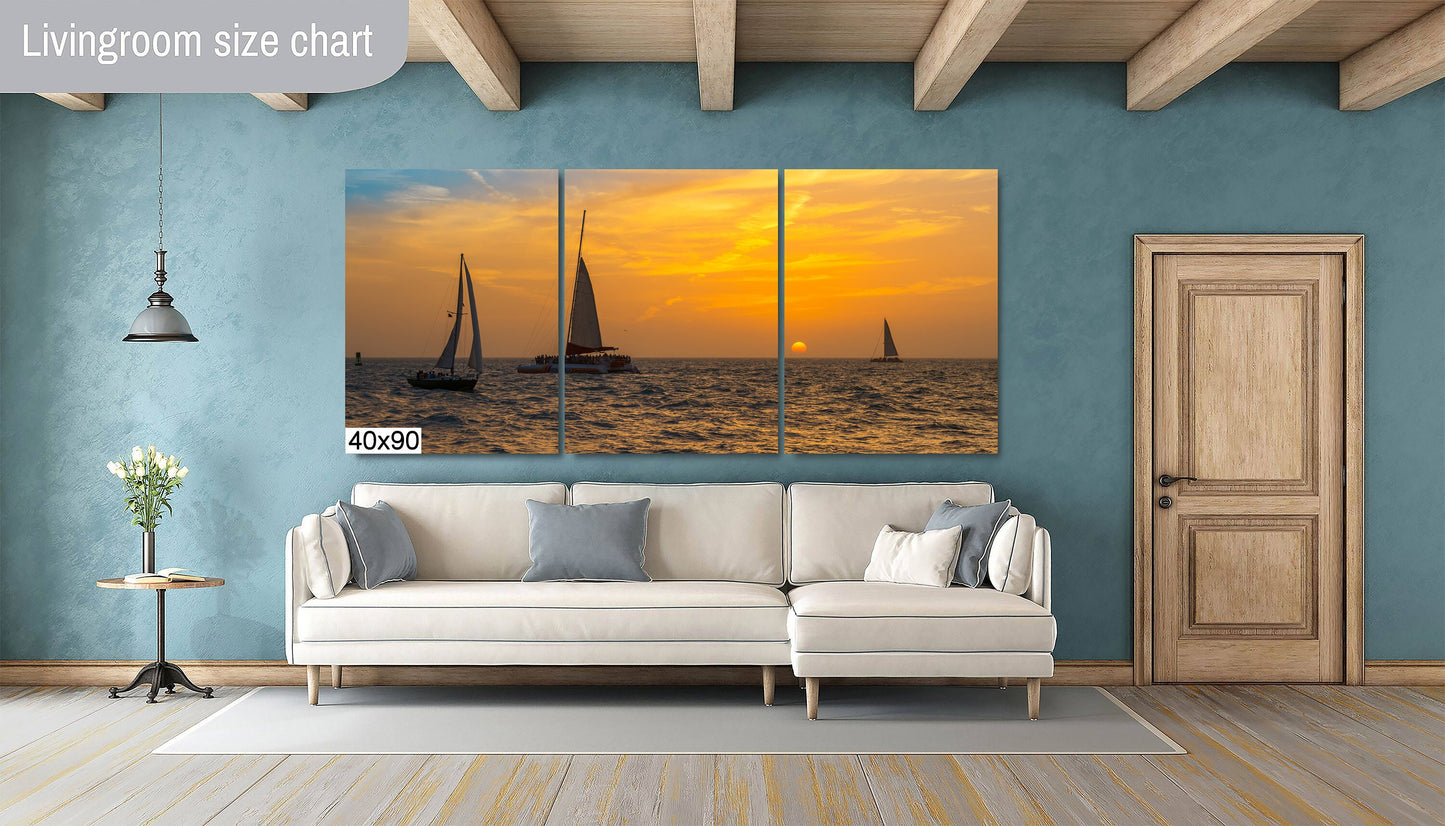 Navigating the Golden Sea: Sunset Sailing Key West Florida Beach Canvas Print Photography Seascape Wall Art