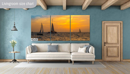 Navigating the Golden Sea: Sunset Sailing Key West Florida Beach Canvas Print Photography Seascape Wall Art