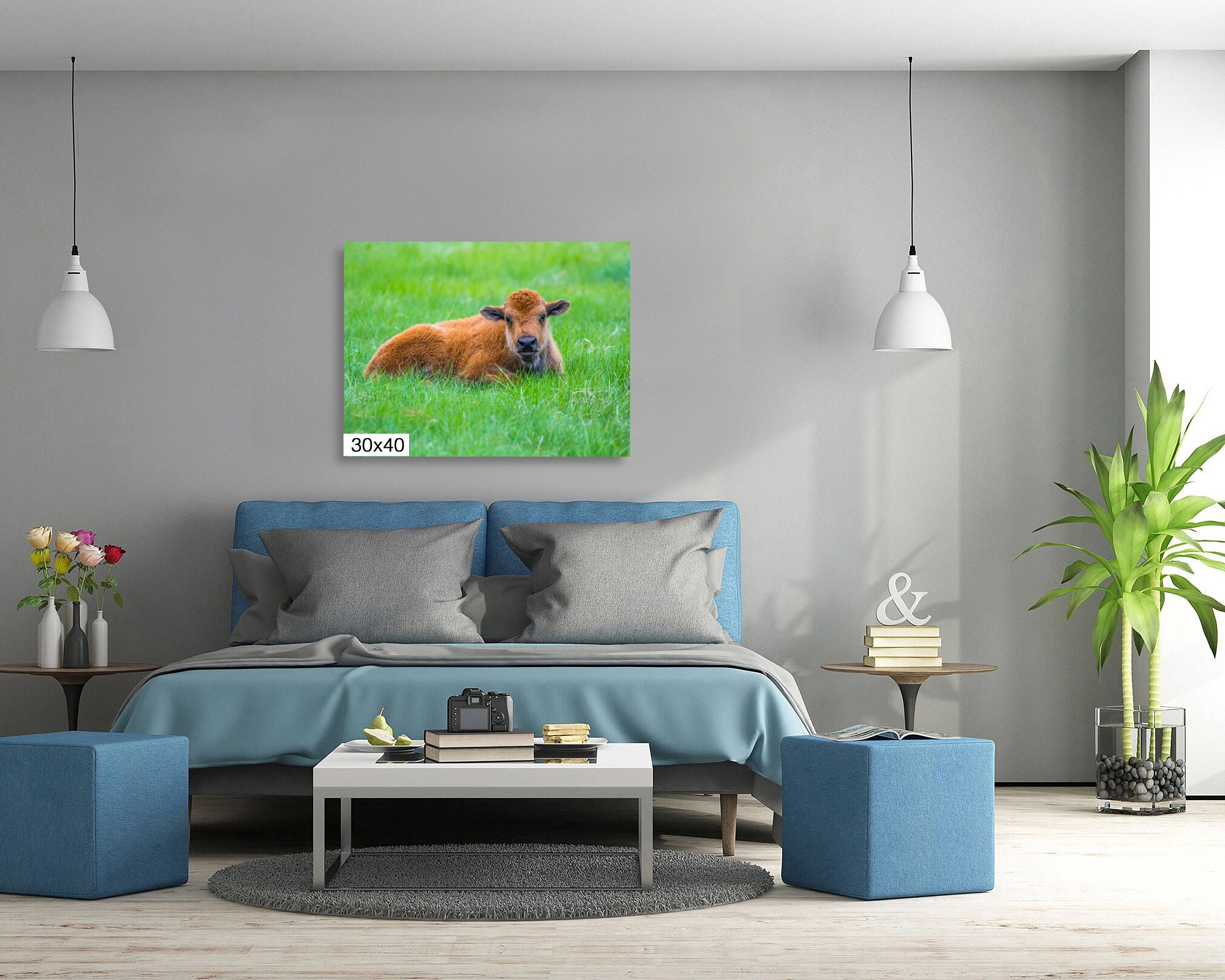 Mama and Baby Bison Photography Print: Western Wildlife Canvas Wall Art