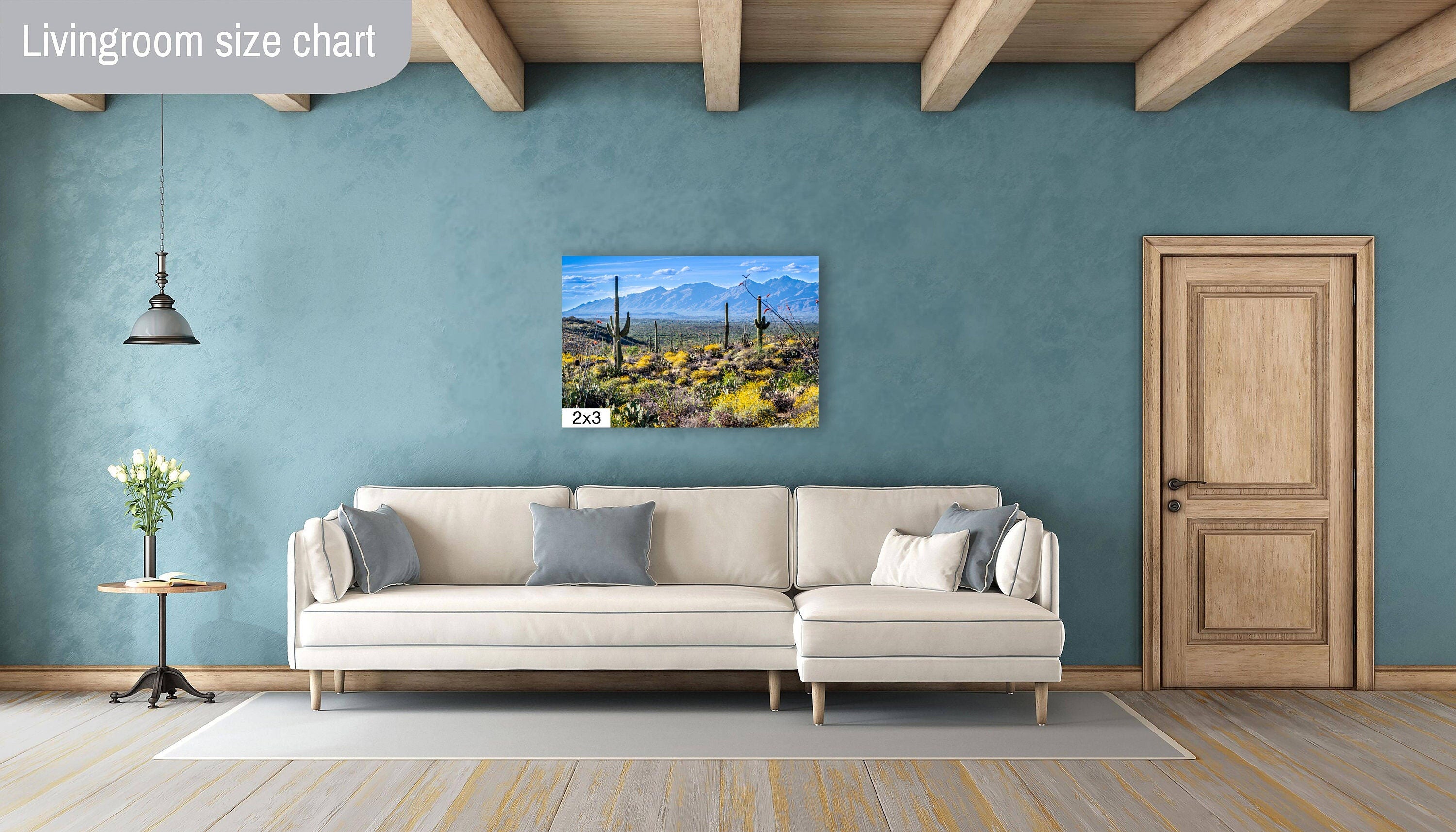 Nature's Contrast: Yellow Desert Cactus Saguaro National Park Wall Art Photography