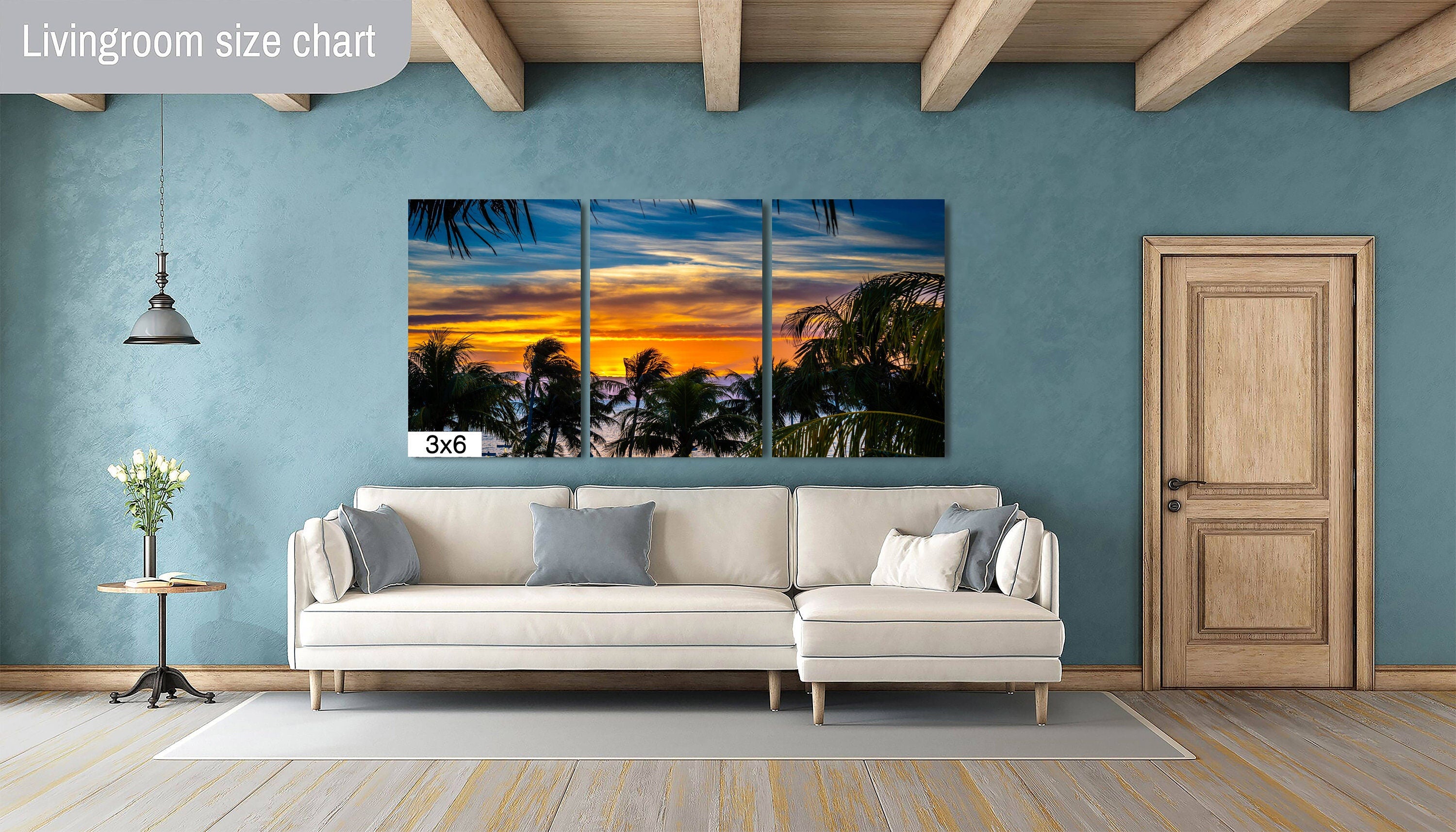 Golden Hour Bliss: Key West Palm Tree Sunset Photography Florida Seascape Canvas Print  Silhouette Wall Art