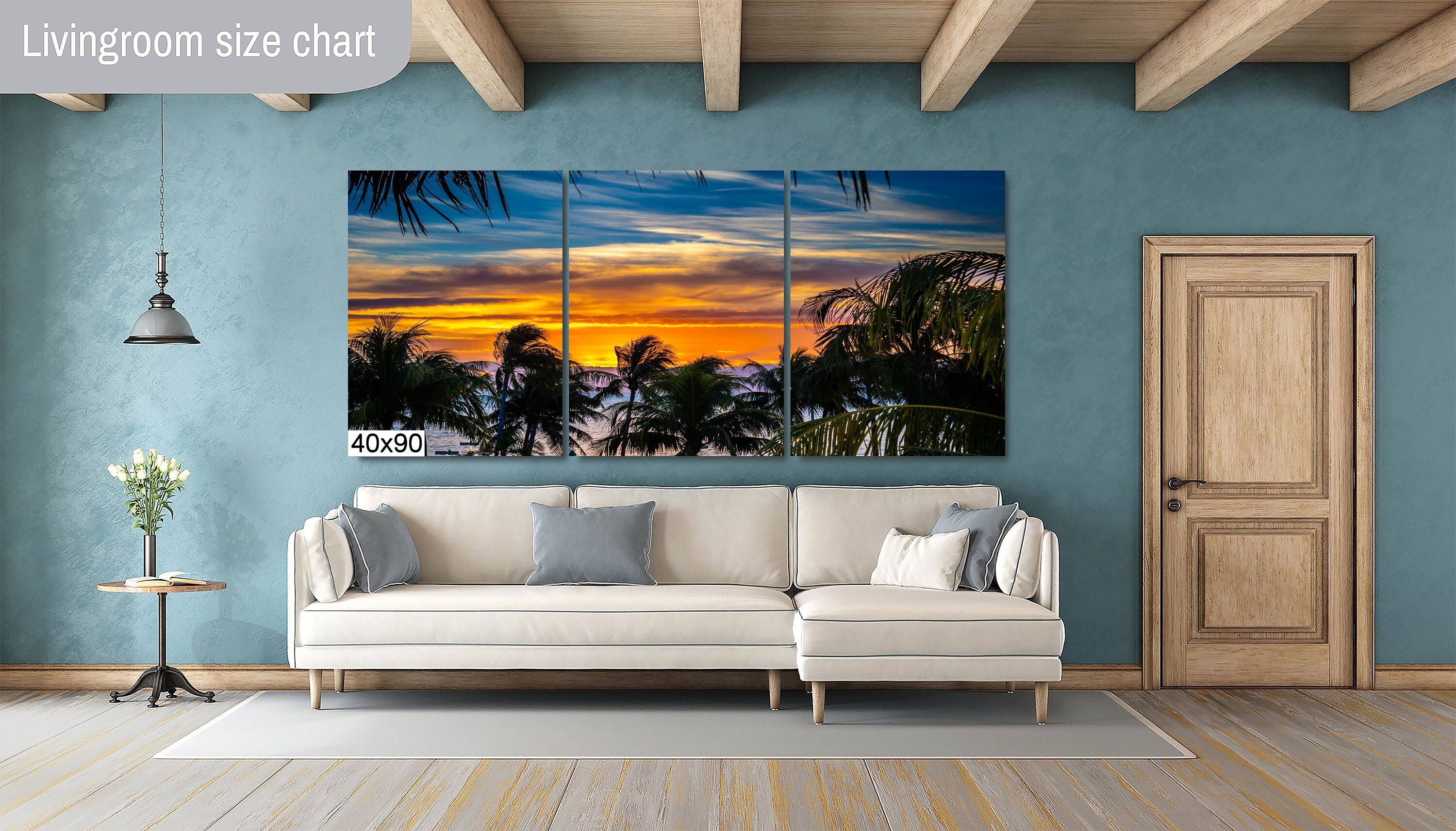 Golden Hour Bliss: Key West Palm Tree Sunset Photography Florida Seascape Canvas Print  Silhouette Wall Art