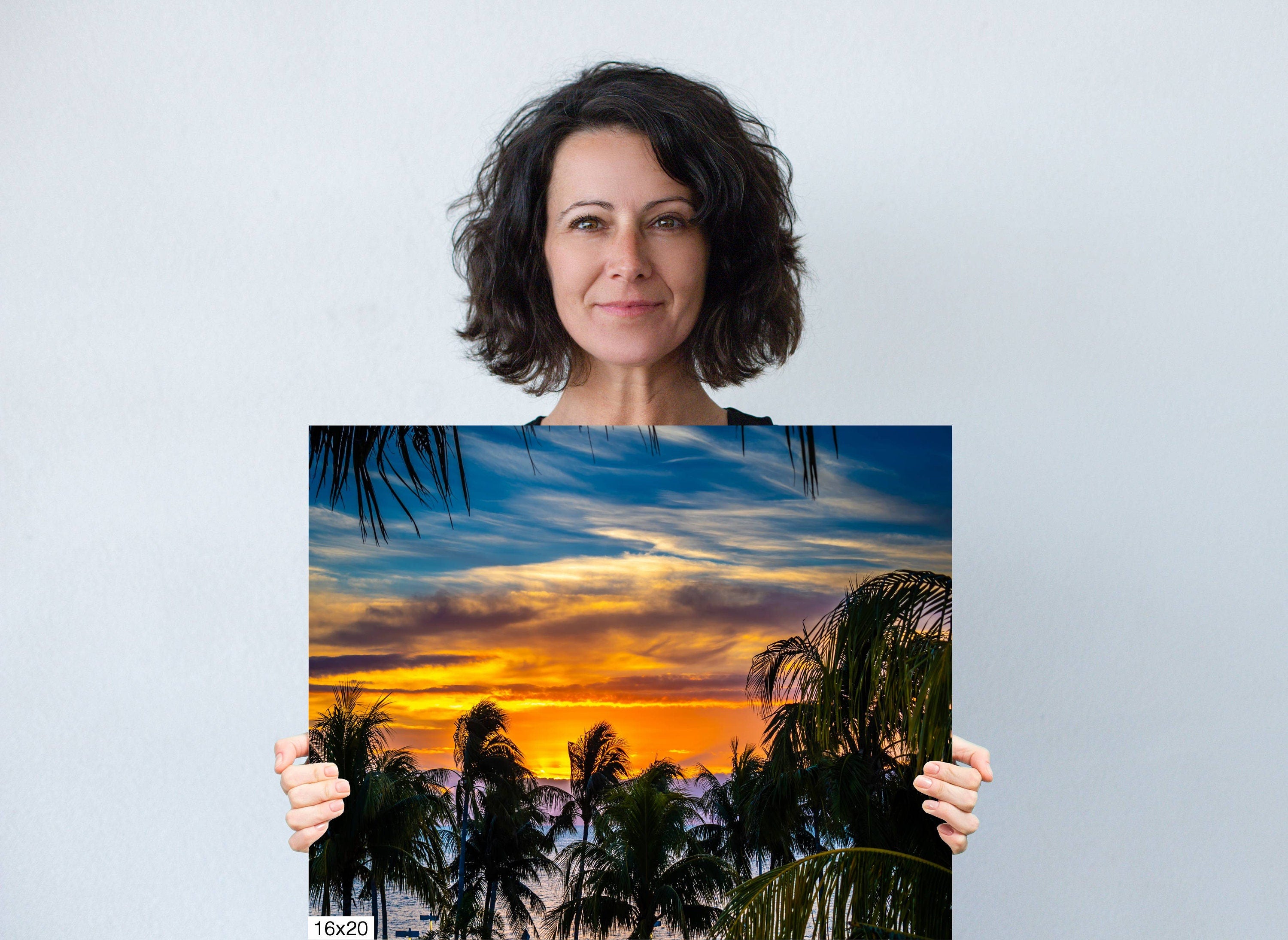 Golden Hour Bliss: Key West Palm Tree Sunset Photography Florida Seascape Canvas Print  Silhouette Wall Art