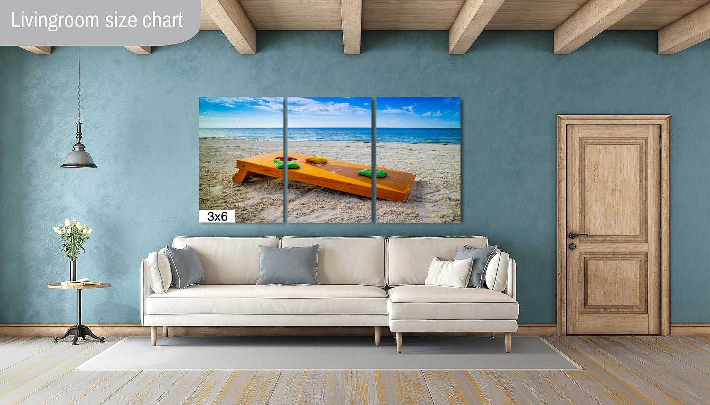 Beach Games Galore: Cornhole on the Beach Seascape Photography Beach Wall Art Travel Canvas Print