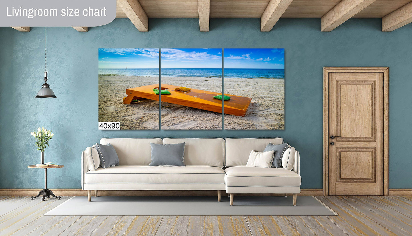 Beach Games Galore: Cornhole on the Beach Seascape Photography Beach Wall Art Travel Canvas Print
