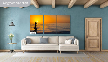Shadows of Romance: Couple Silhouette Stroll Wall Art  Sunset Beach Florida Seascape Photography Canvas Print