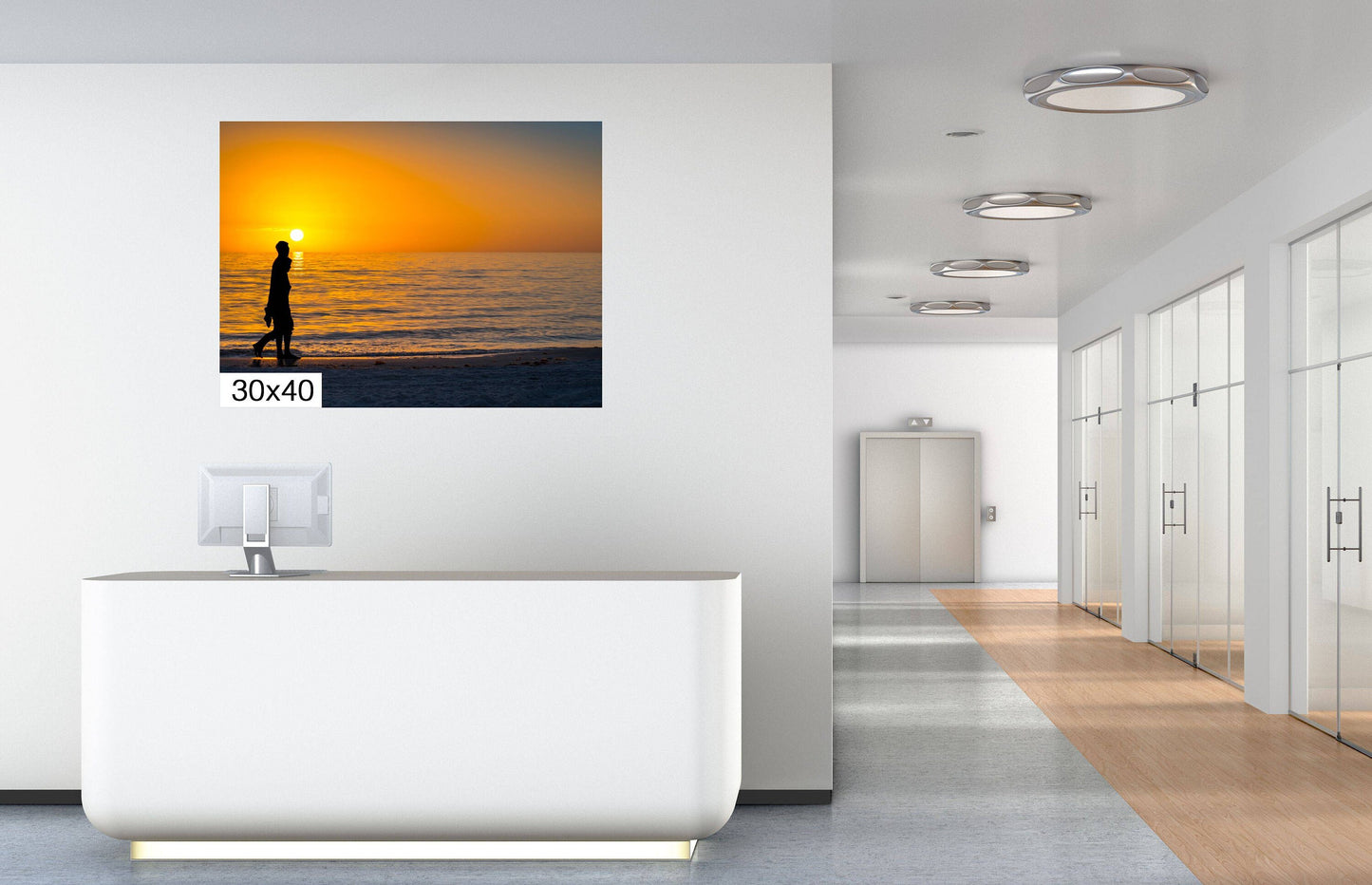 Shadows of Romance: Couple Silhouette Stroll Wall Art  Sunset Beach Florida Seascape Photography Canvas Print