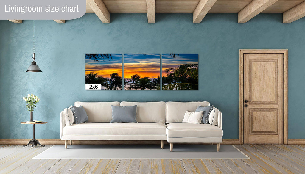 Golden Hour Bliss: Key West Palm Tree Sunset Photography Florida Seascape Canvas Print  Silhouette Wall Art