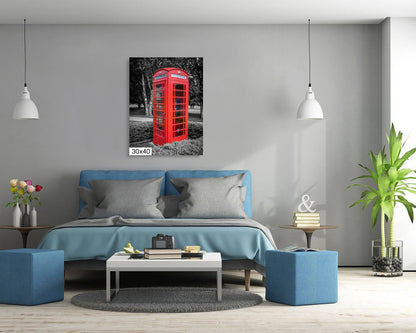 Booth of Memories: Red Phone Booth Vintage Wall Art Photography English Telephone Canvas Metal Print Classic Unique Home Decor
