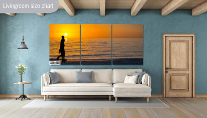 Shadows of Romance: Couple Silhouette Stroll Wall Art  Sunset Beach Florida Seascape Photography Canvas Print