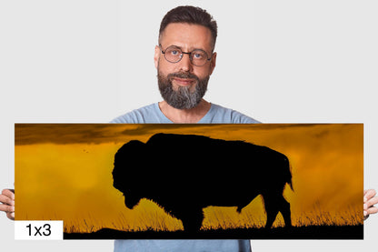 Big Daddy: King of the Badlands Buffalo Silhouette Wildlife Canvas Print Bison Photography Wall Art