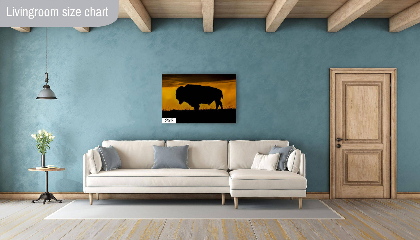 Big Daddy: King of the Badlands Buffalo Silhouette Wildlife Canvas Print Bison Photography Wall Art