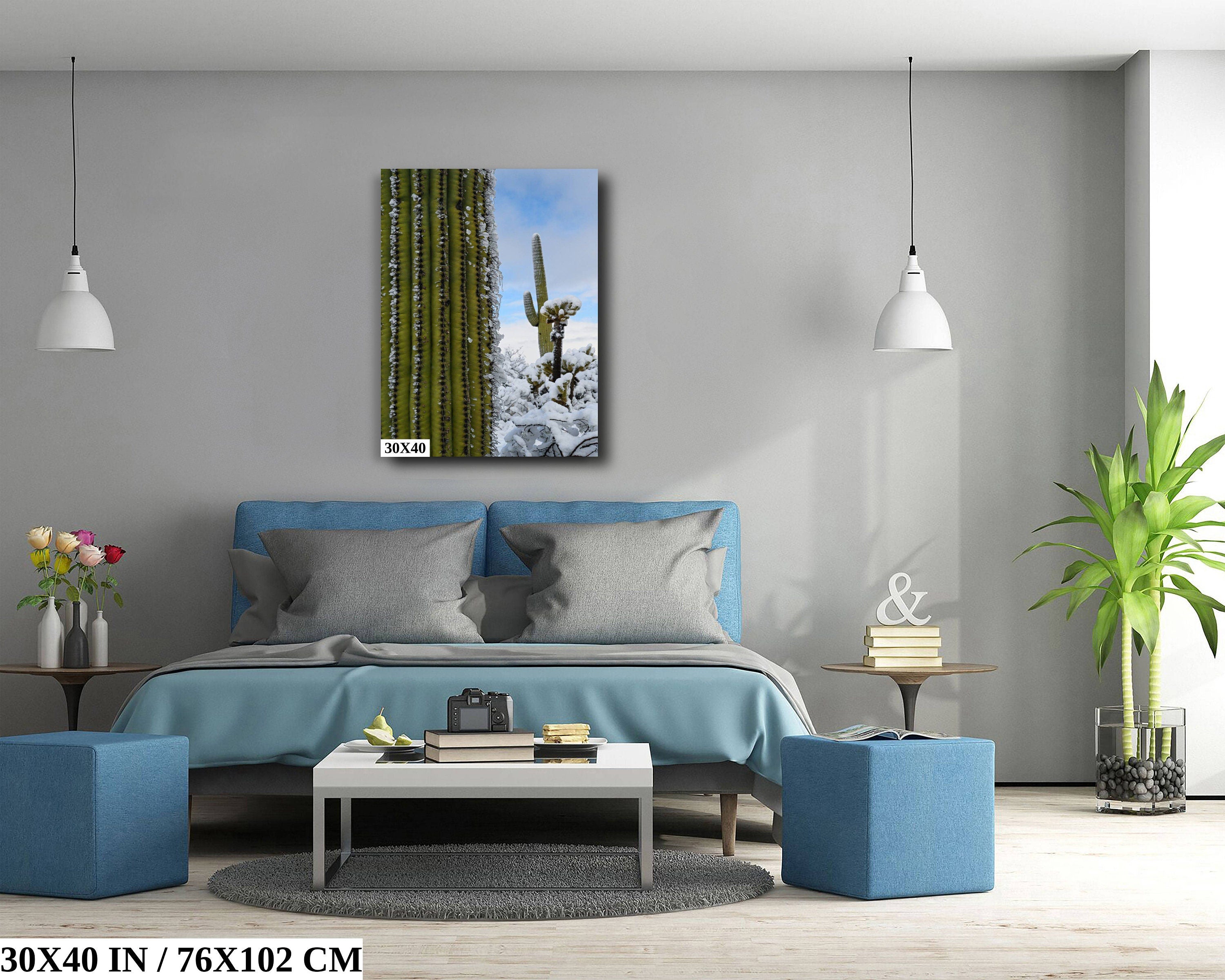 Frozen Giants: Snowfall on Saguaro National Park Cactus Winter Photography Home Wall Art