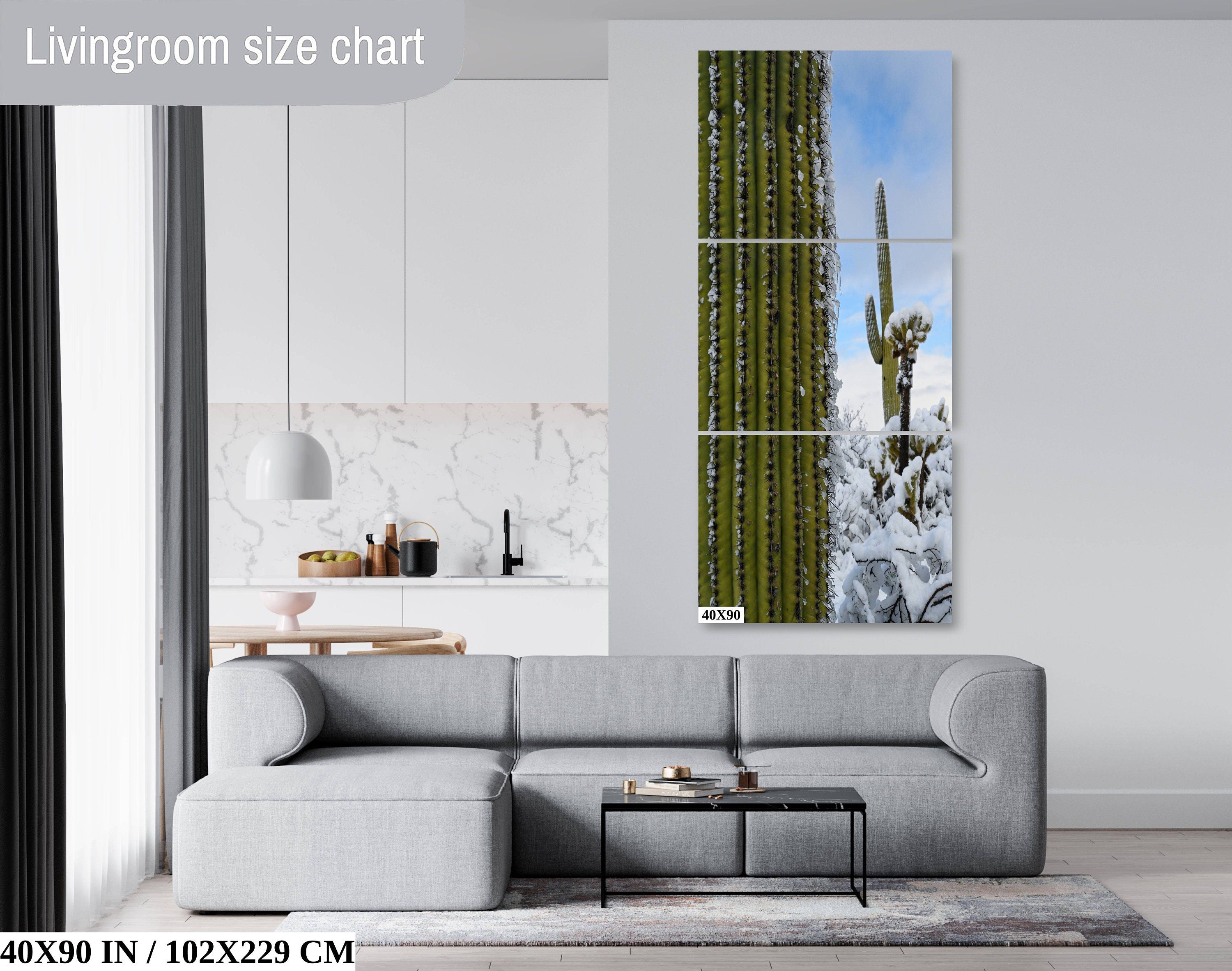Frozen Giants: Snowfall on Saguaro National Park Cactus Winter Photography Home Wall Art